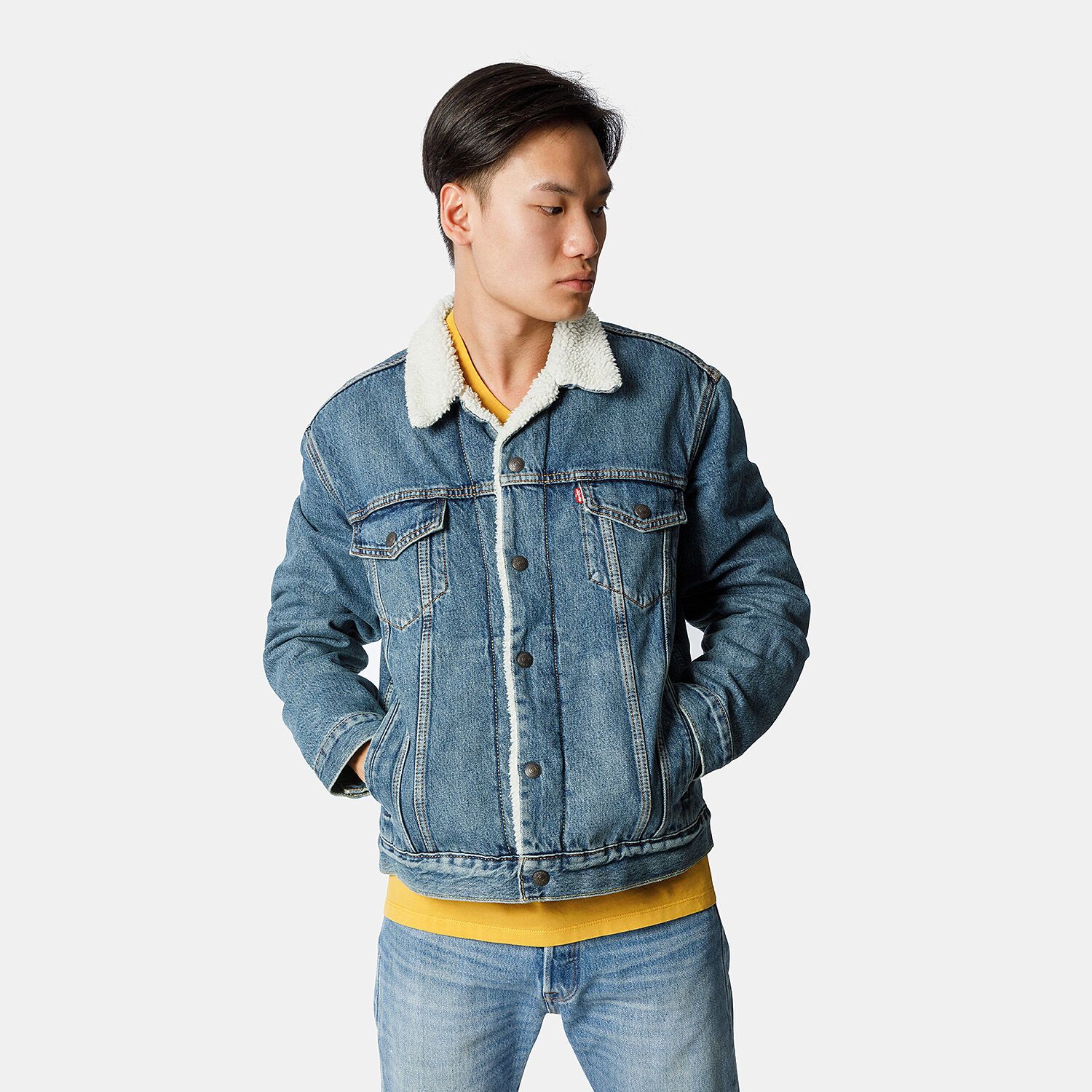 Levi s Sherpa Trucker Type 3 jacket sky blue and white AW LAB