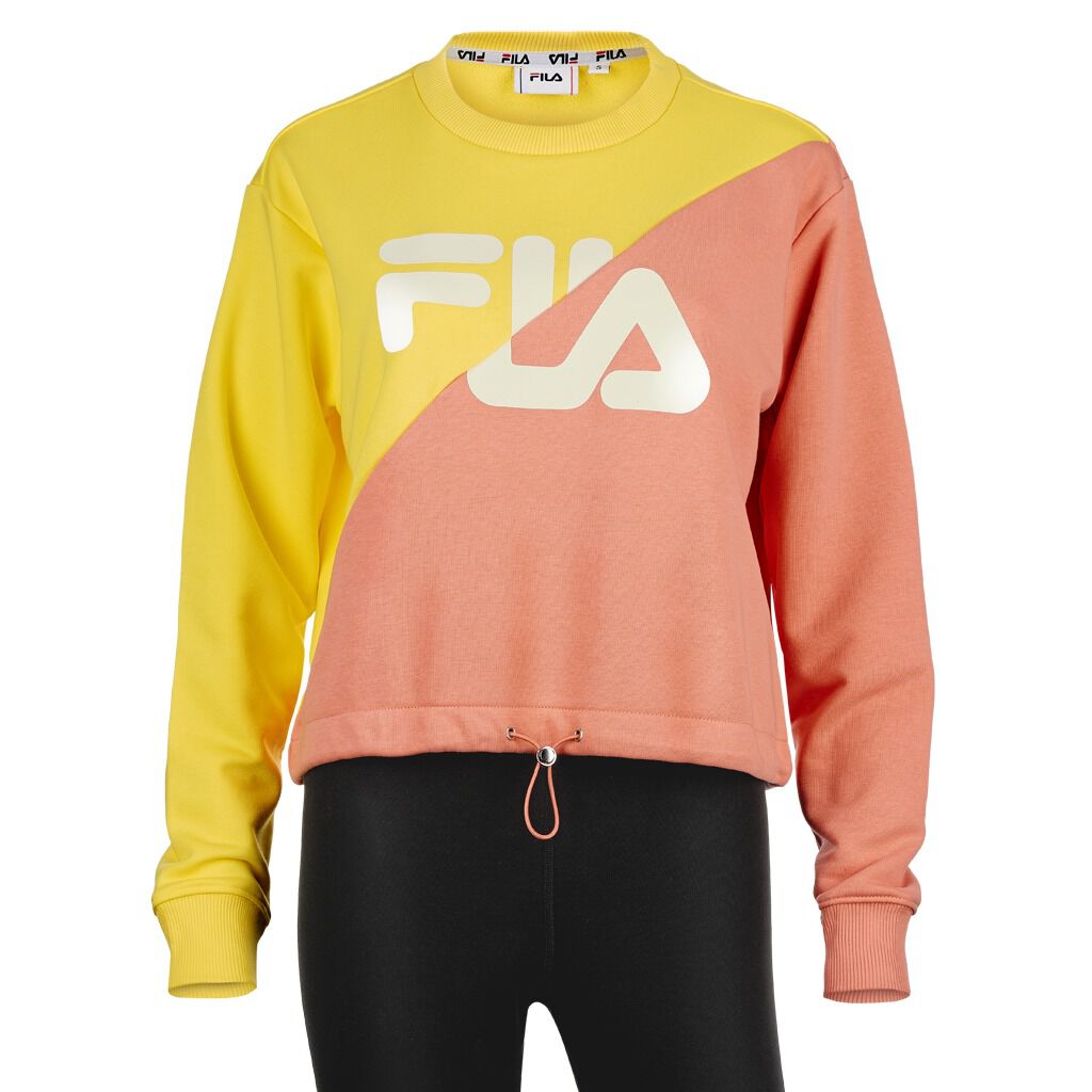 FILA BANJI CROPPED CREW HOODIE PINK AND YELLOW AW LAB
