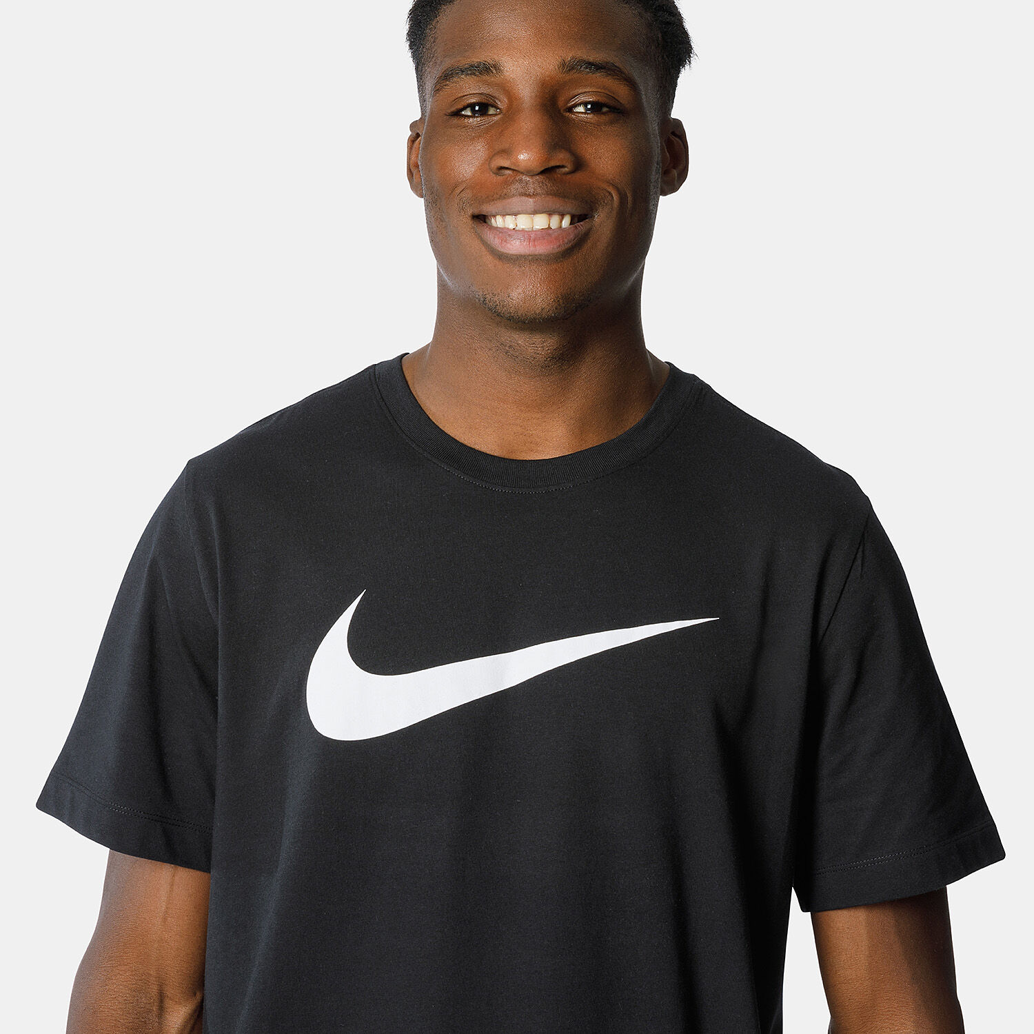 Black nike shirt with white best sale swoosh