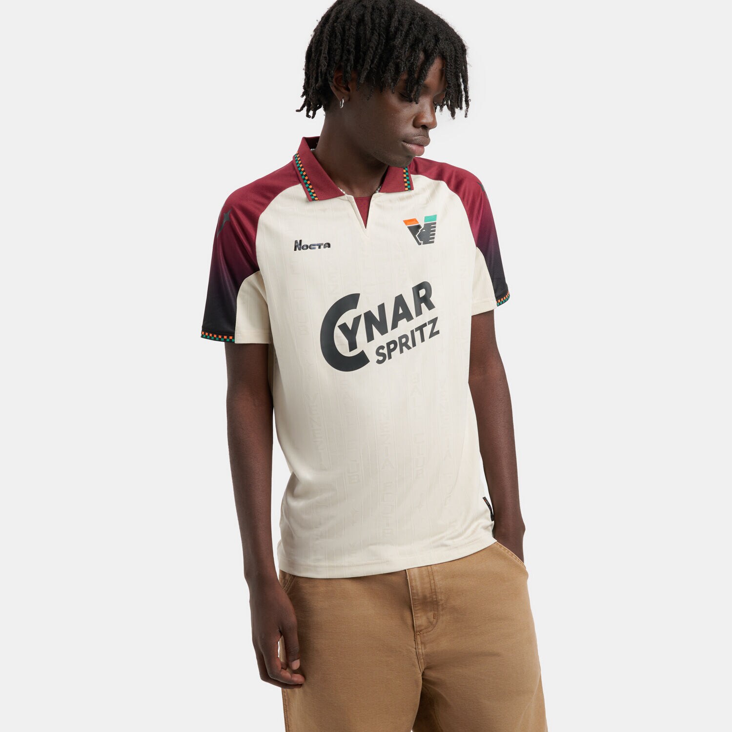Nocta Venezia FC Away Match 25/26 men's beige, bordeaux, and green