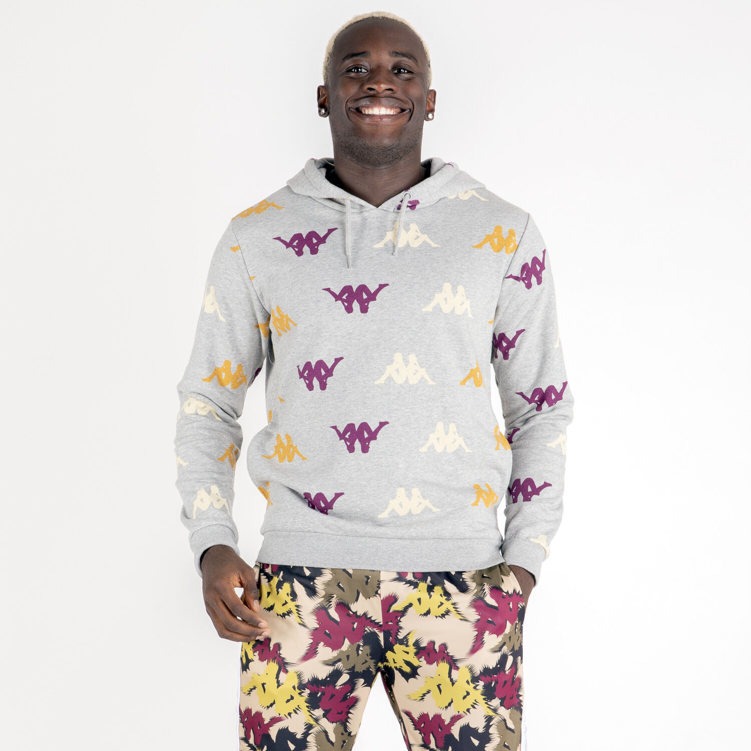 KAPPA AUTHENTIC FANCY MULTICOLOR GREY HOODIE FOR MEN AW LAB