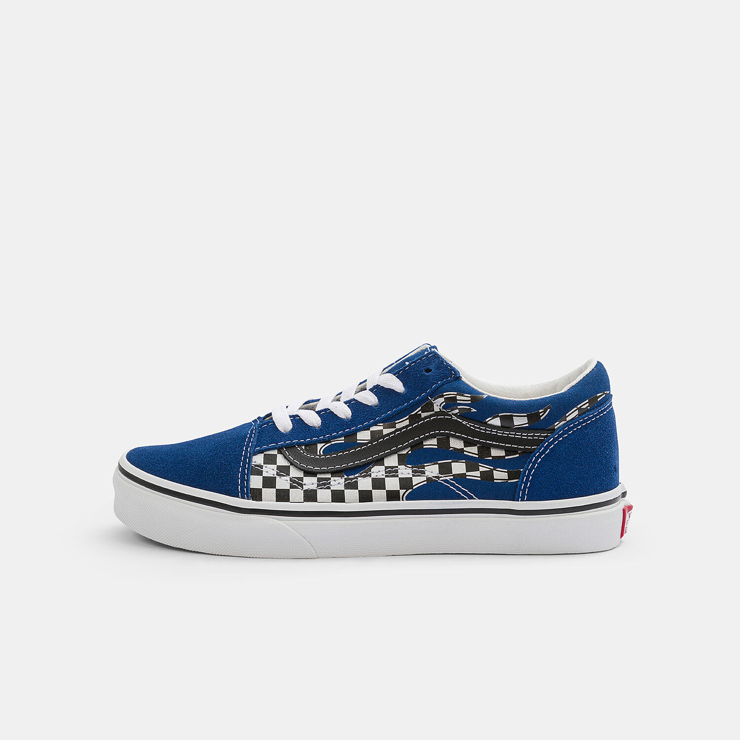 Blue flame top checkered vans
