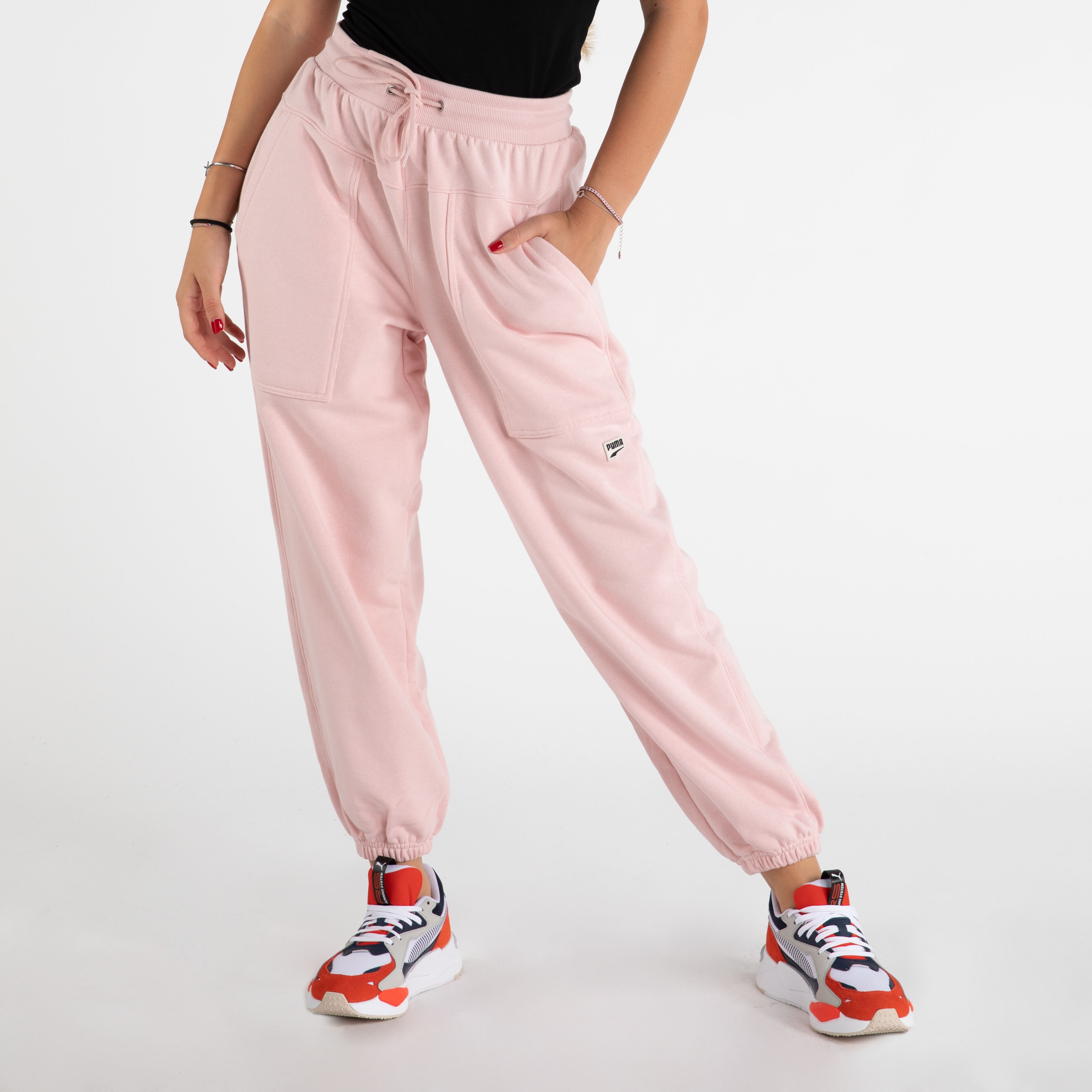 PANTALONI PUMA DOWNTOWN ROSA BIANCO NERO DONNA AW LAB