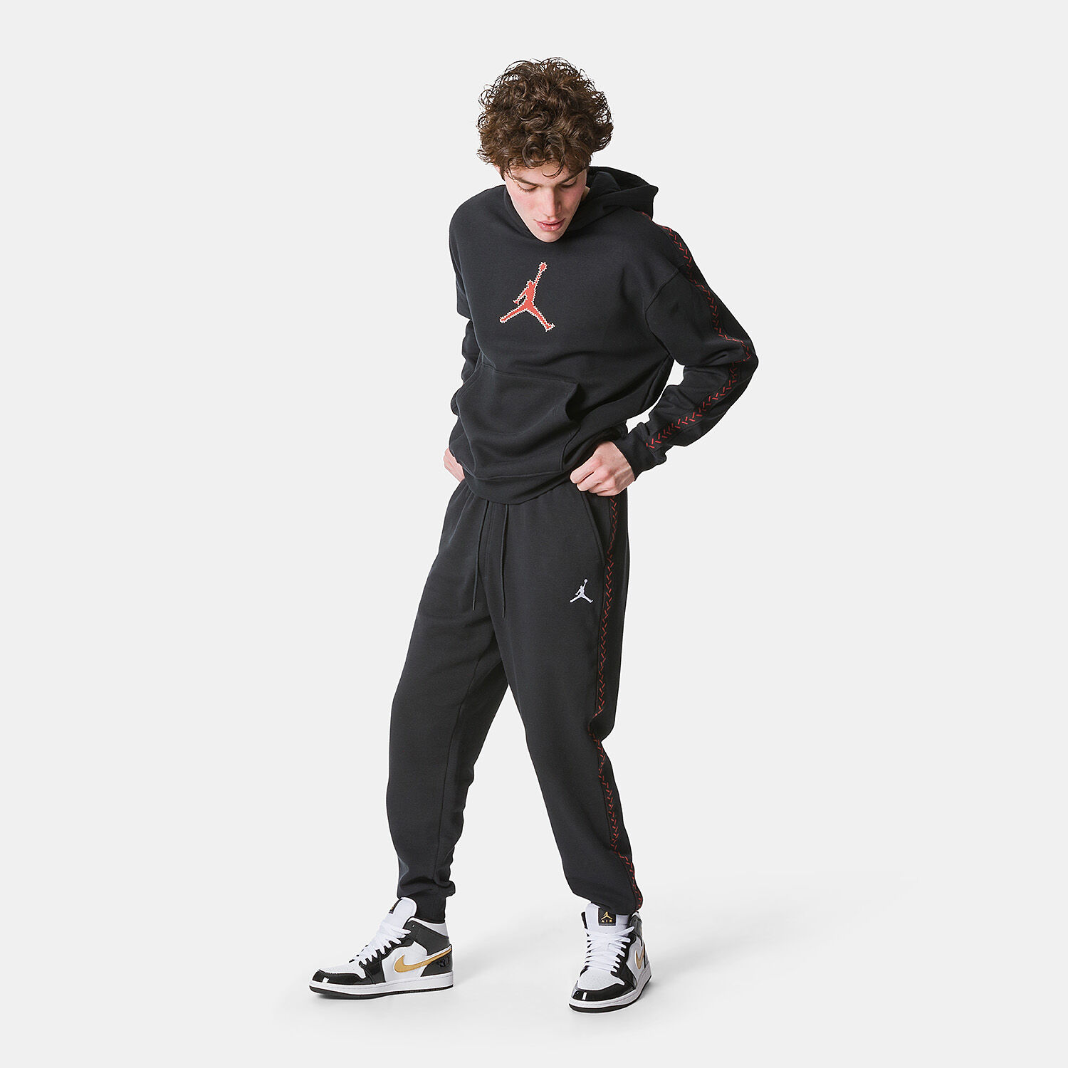 Pantaloni Jordan Flight MVP neri bianchi e rossi AW LAB