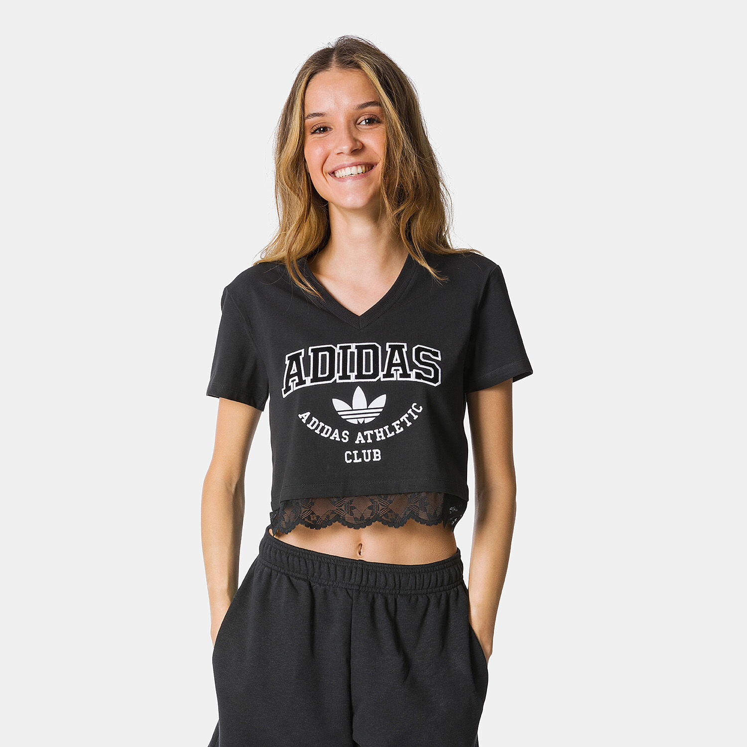 adidas Cropped Lace Trim T shirt