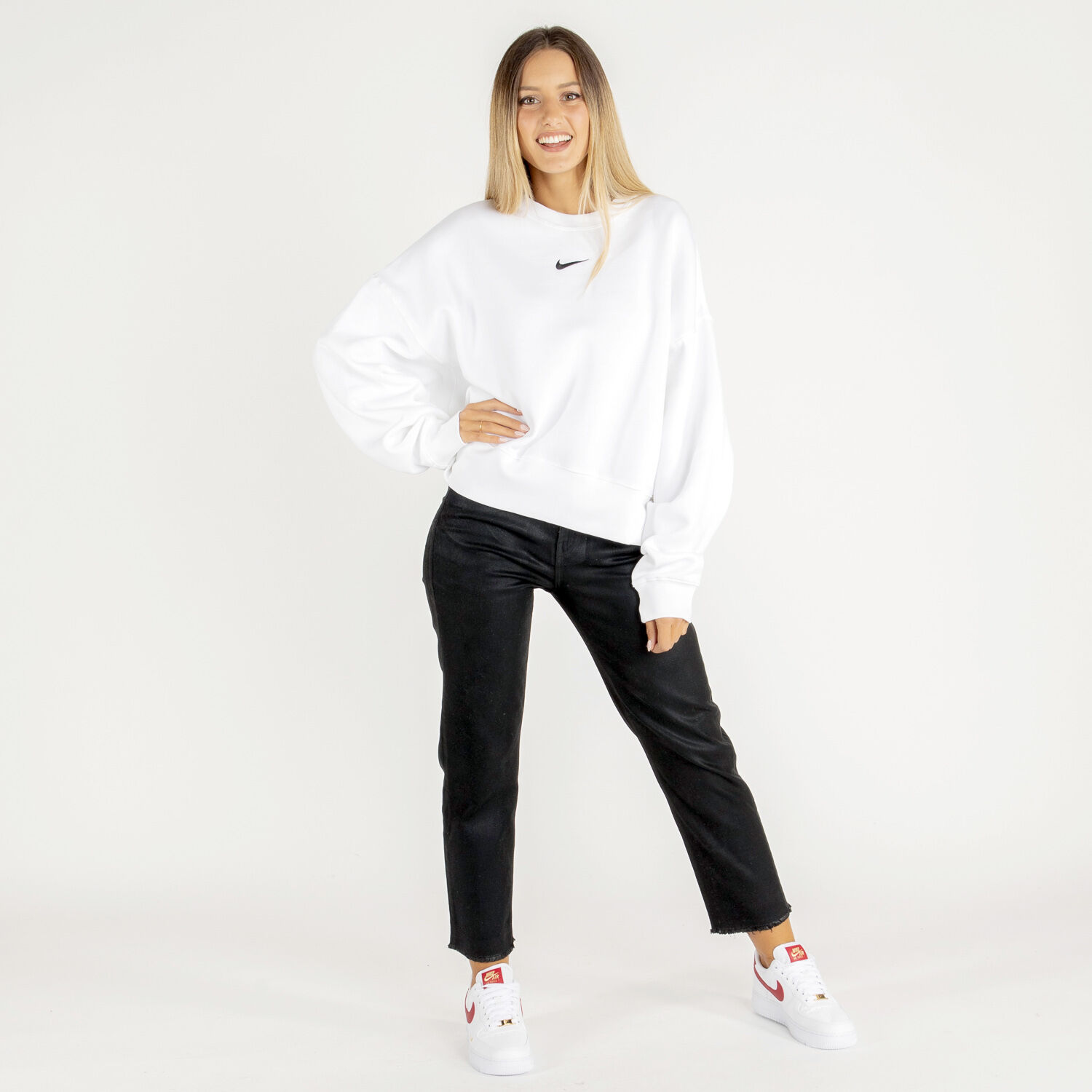 Nike swoosh crop store crew sweater ladies