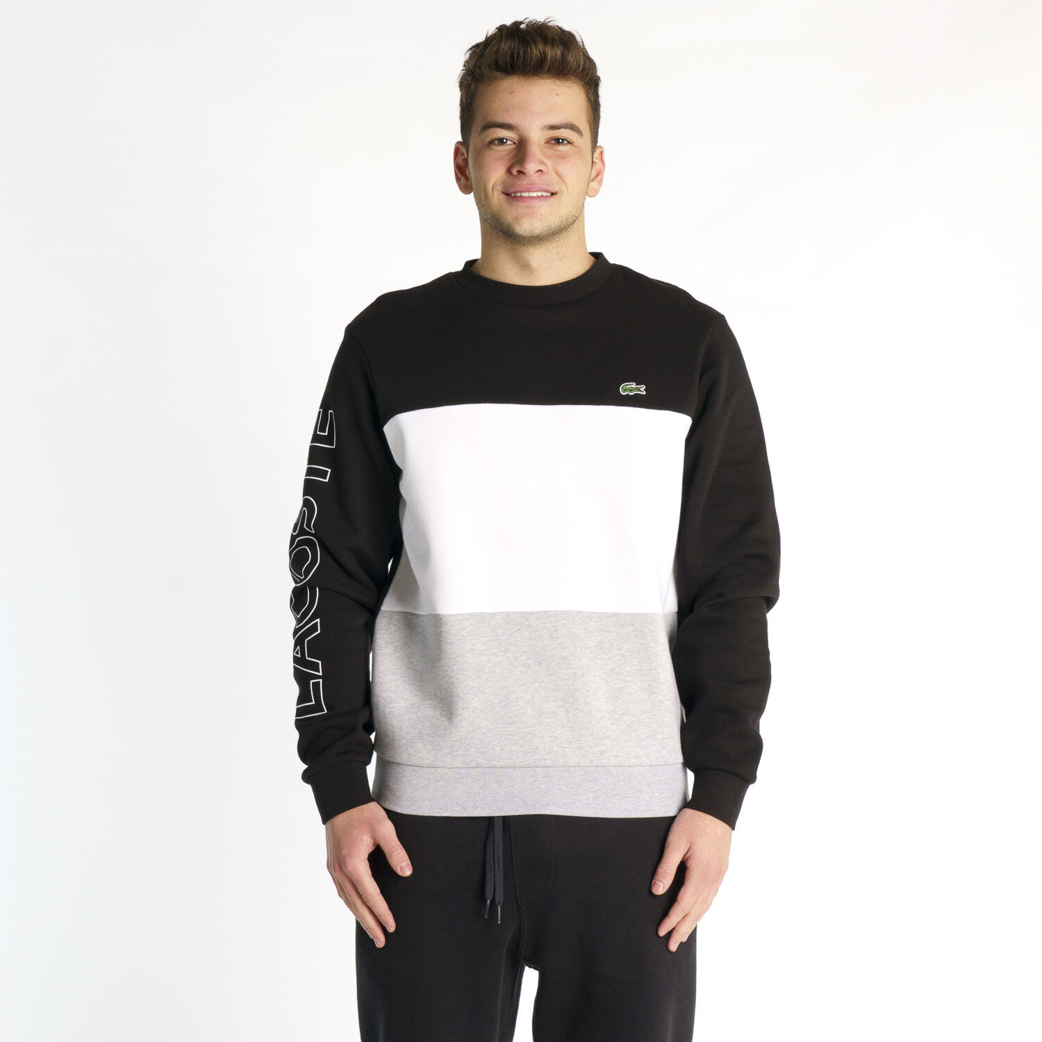 Lacoste sweatshirt colour sales block linear crew homme
