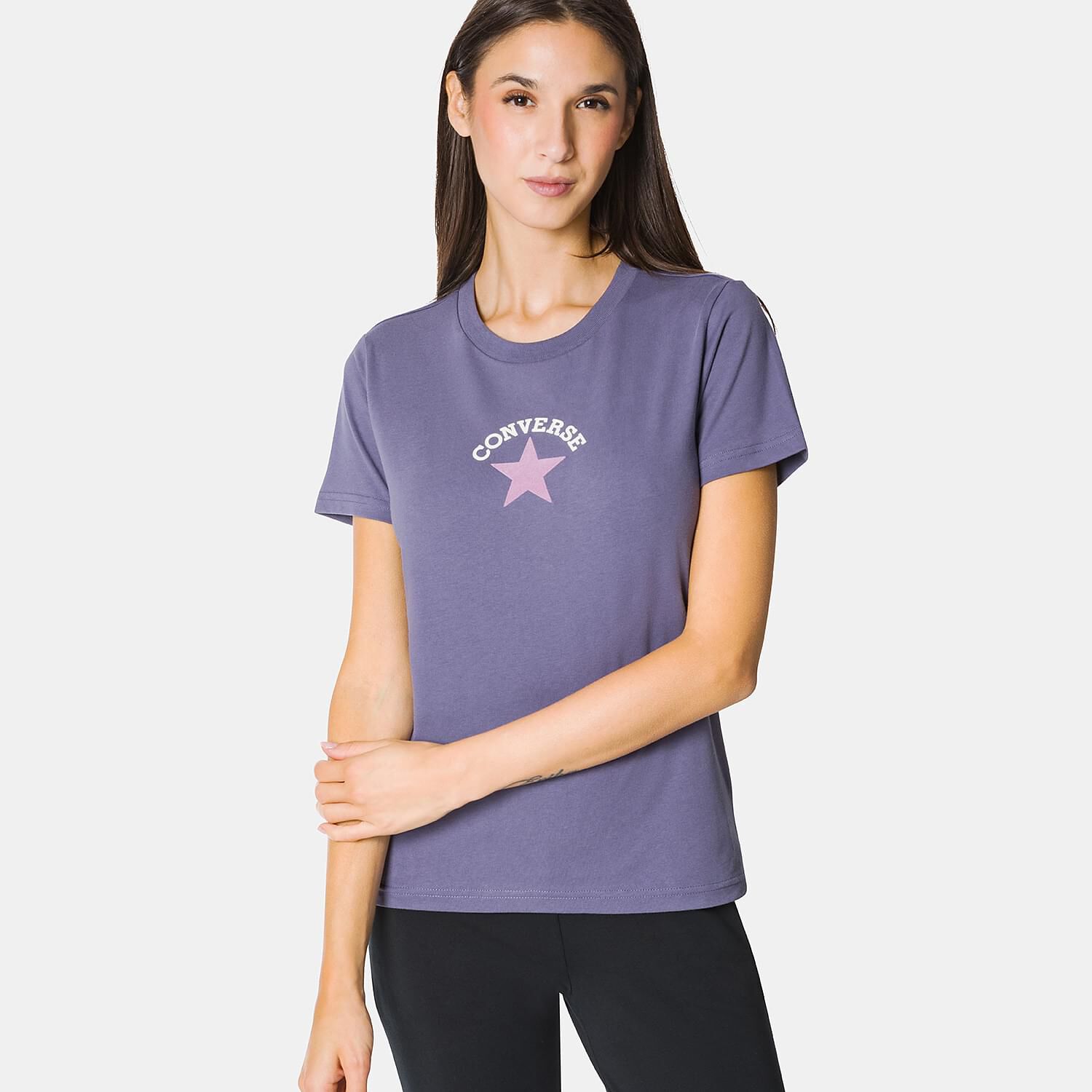 Converse t shirt womens purple deals