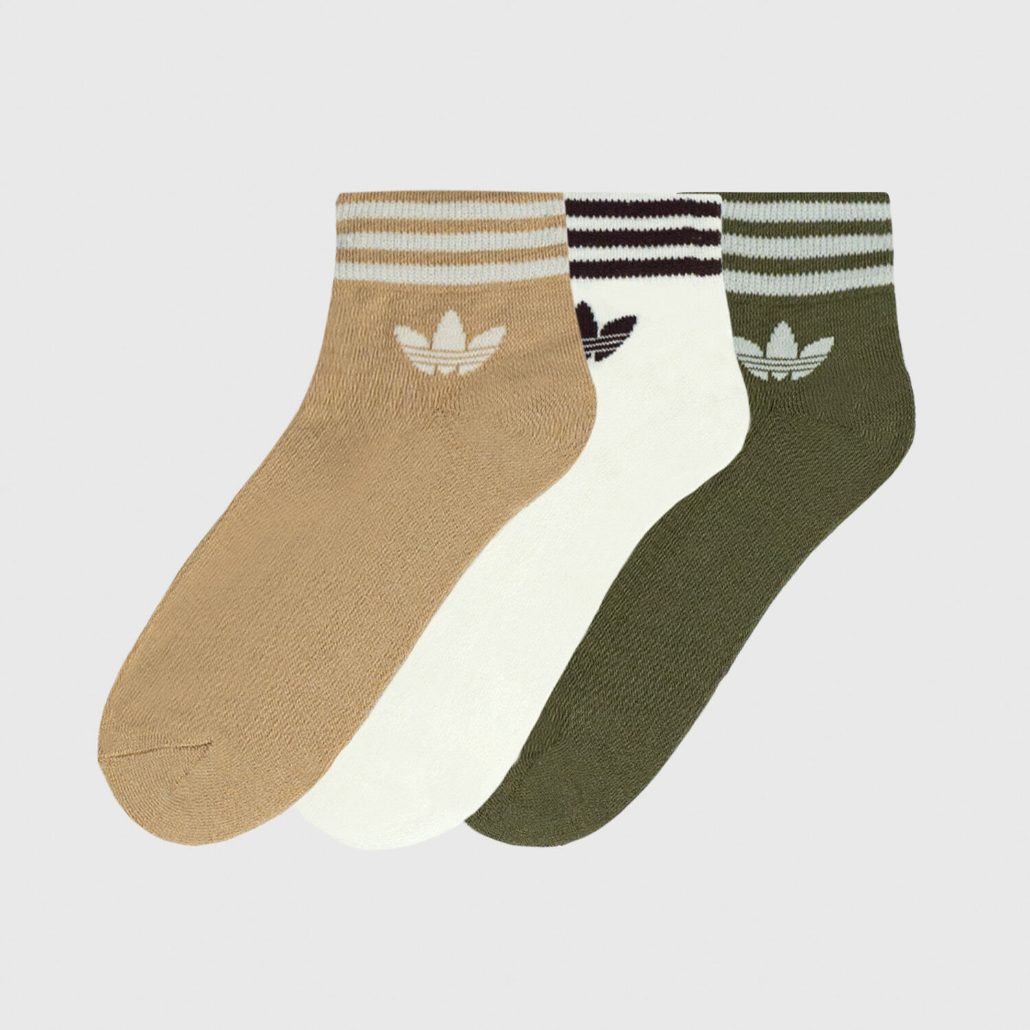 adidas Trefoil Ankle Socks 3 Pk white beige and green AW LAB