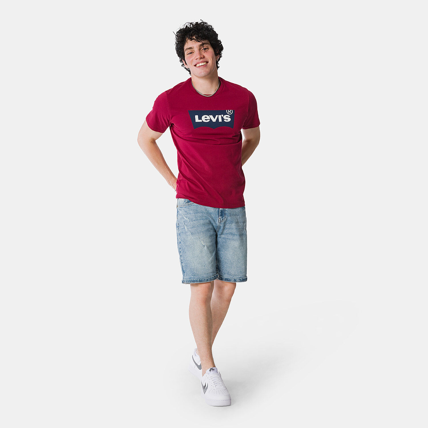 white red and blue graphic tee