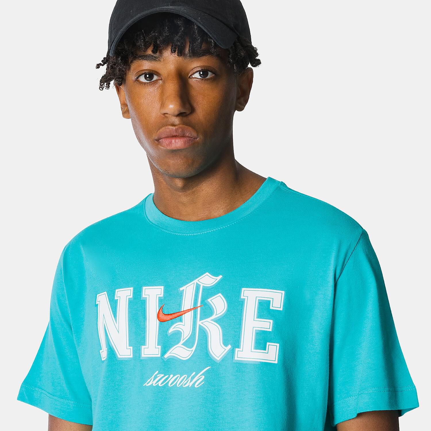 Nike Sportswear light blue white and red T shirt AW LAB