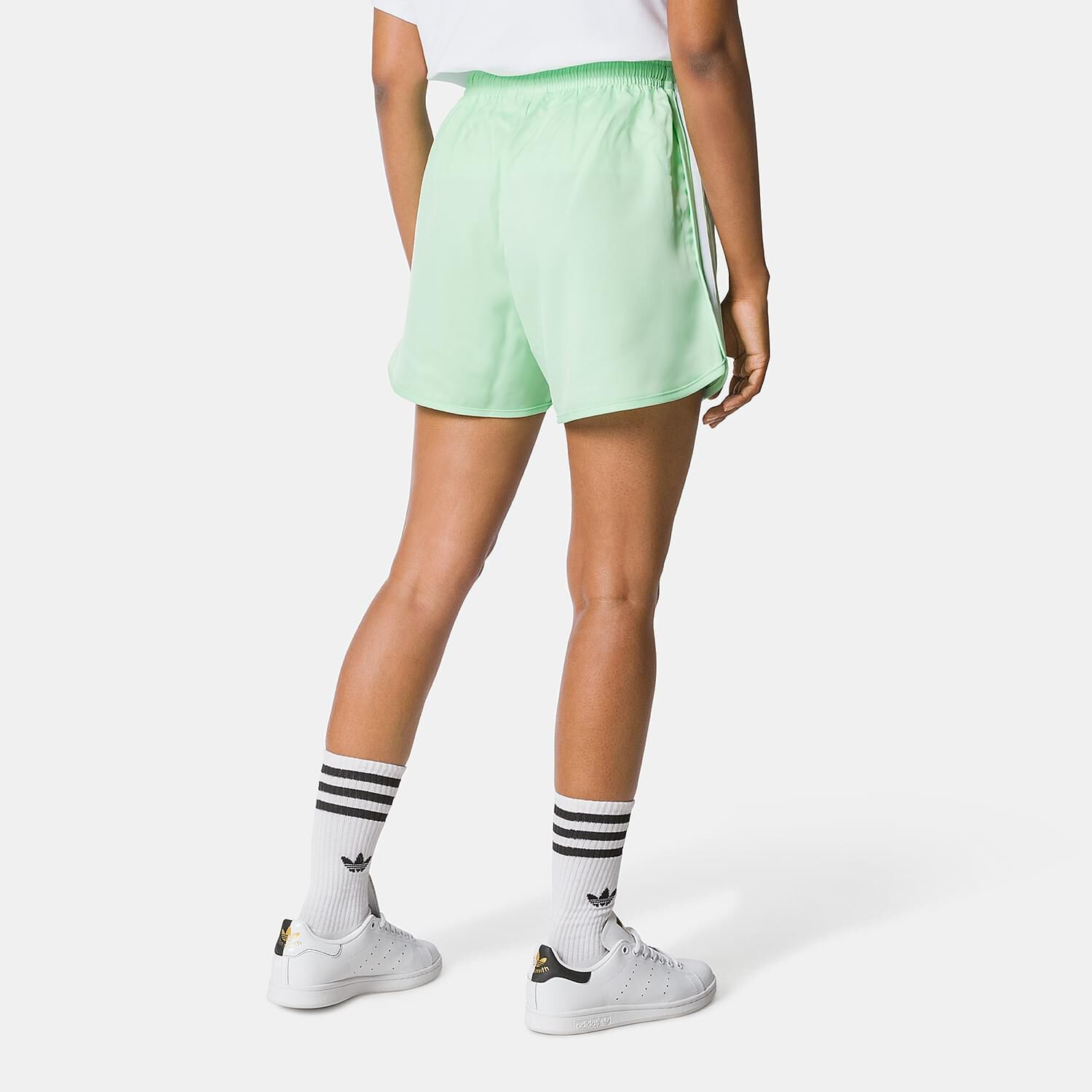 adidas Satin Sprint shorts in green and white AW LAB