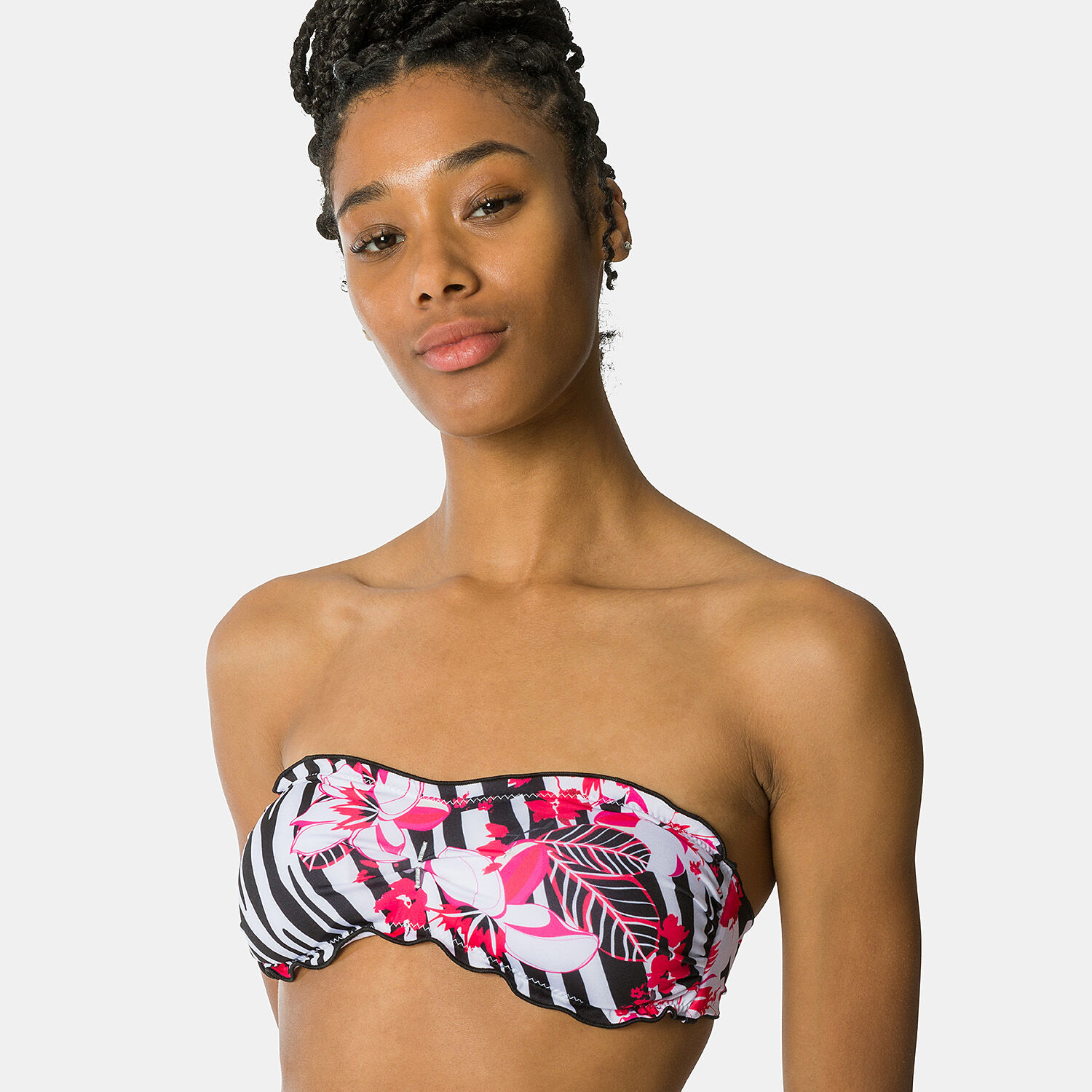 Black and white sale striped bandeau bikini