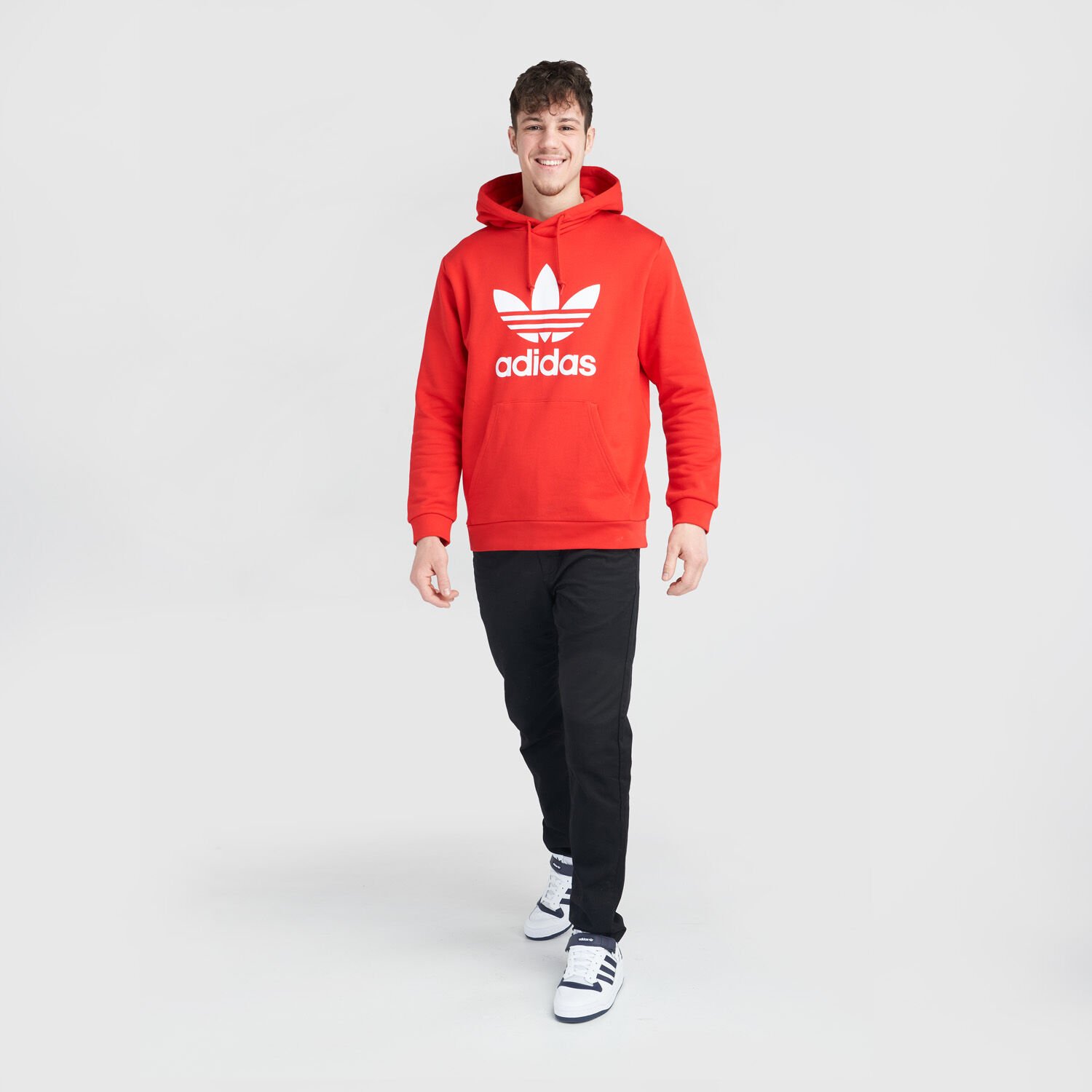 Adidas trefoil hoodie men's red on sale