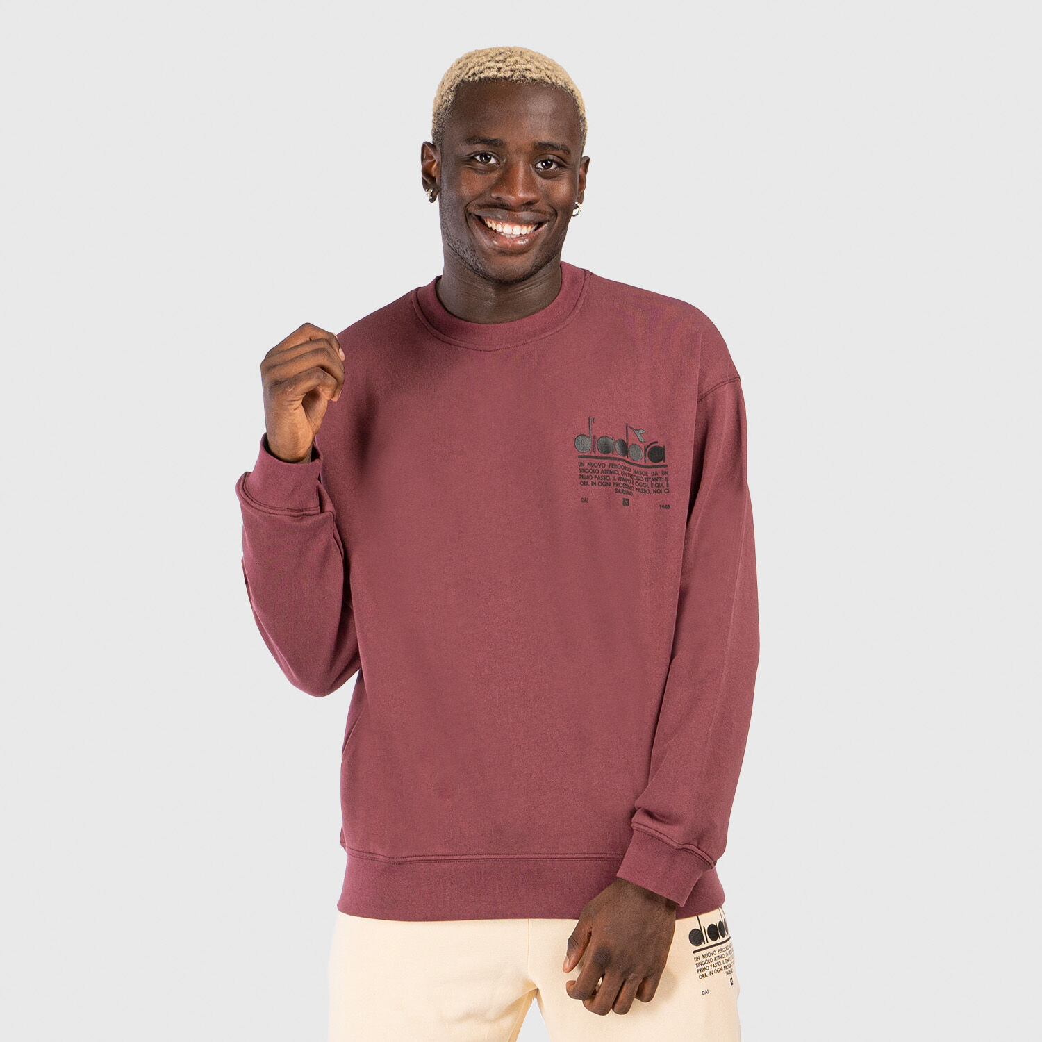Felpa Diadora girocollo Manifesto bordeaux e nera AW LAB