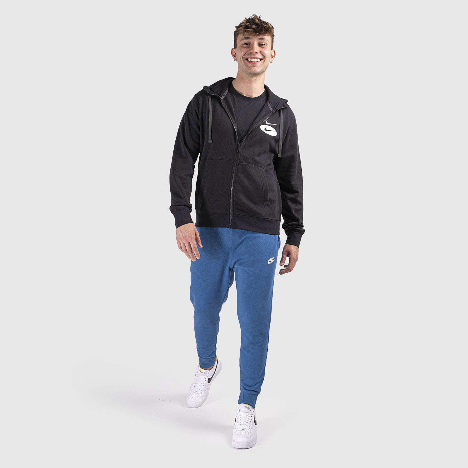 Black nike sweatshirt with white swoosh hotsell