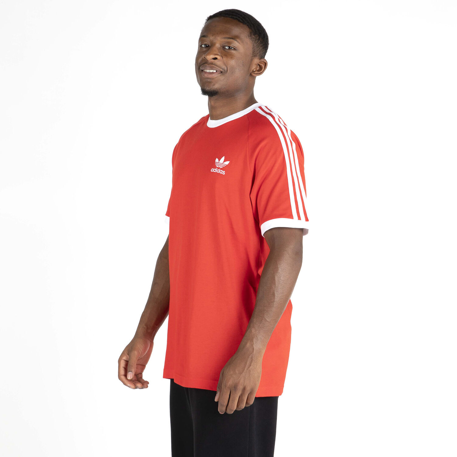 Adidas 3 hotsell stripes tee red