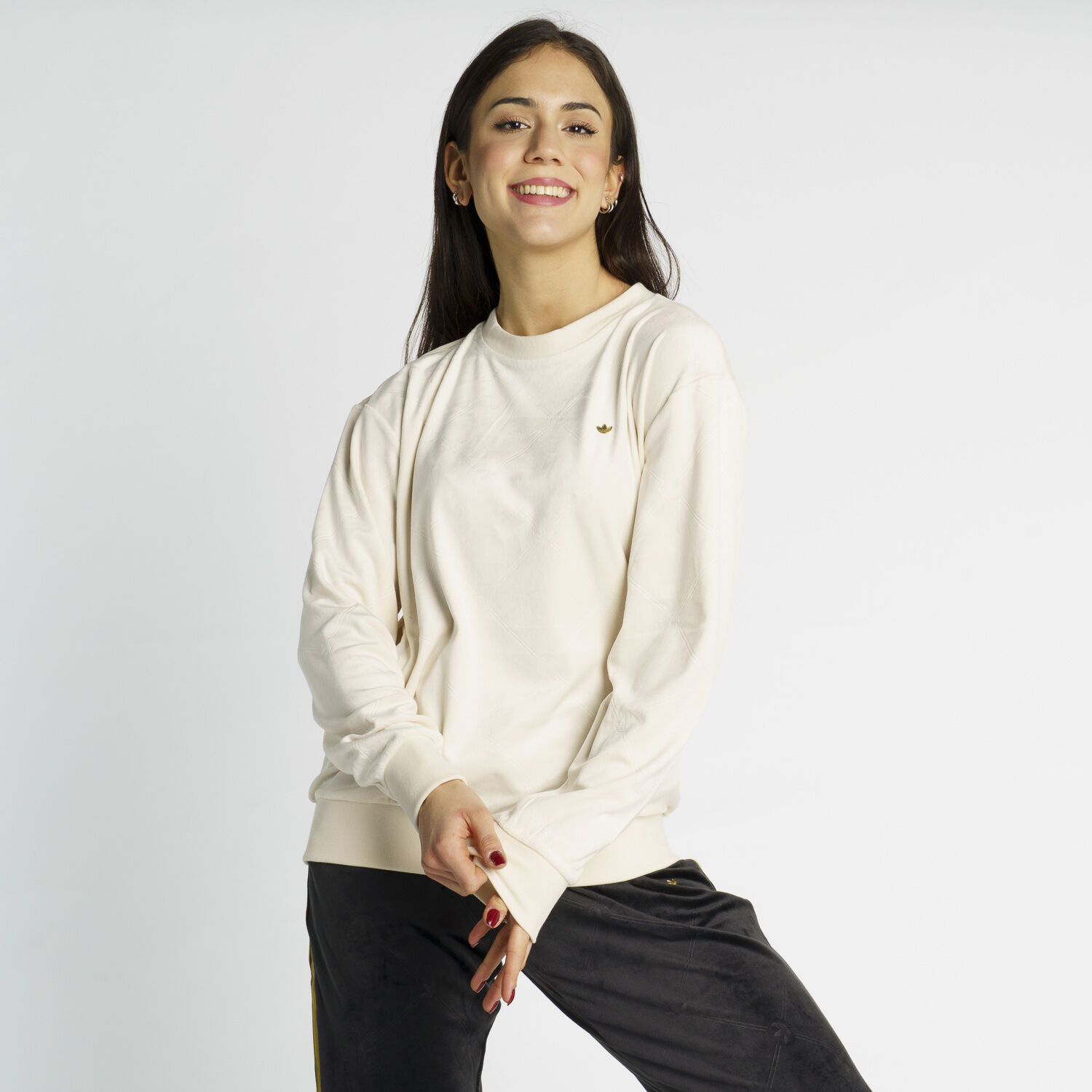 adidas Originals women s Velvet Sweatshirt with Embossed Monogram