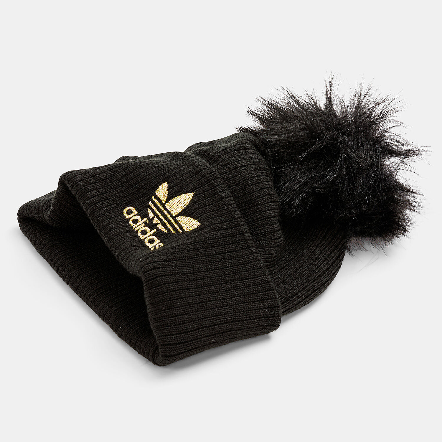 adidas Faux Fur Pompom beanie black and gold AW LAB