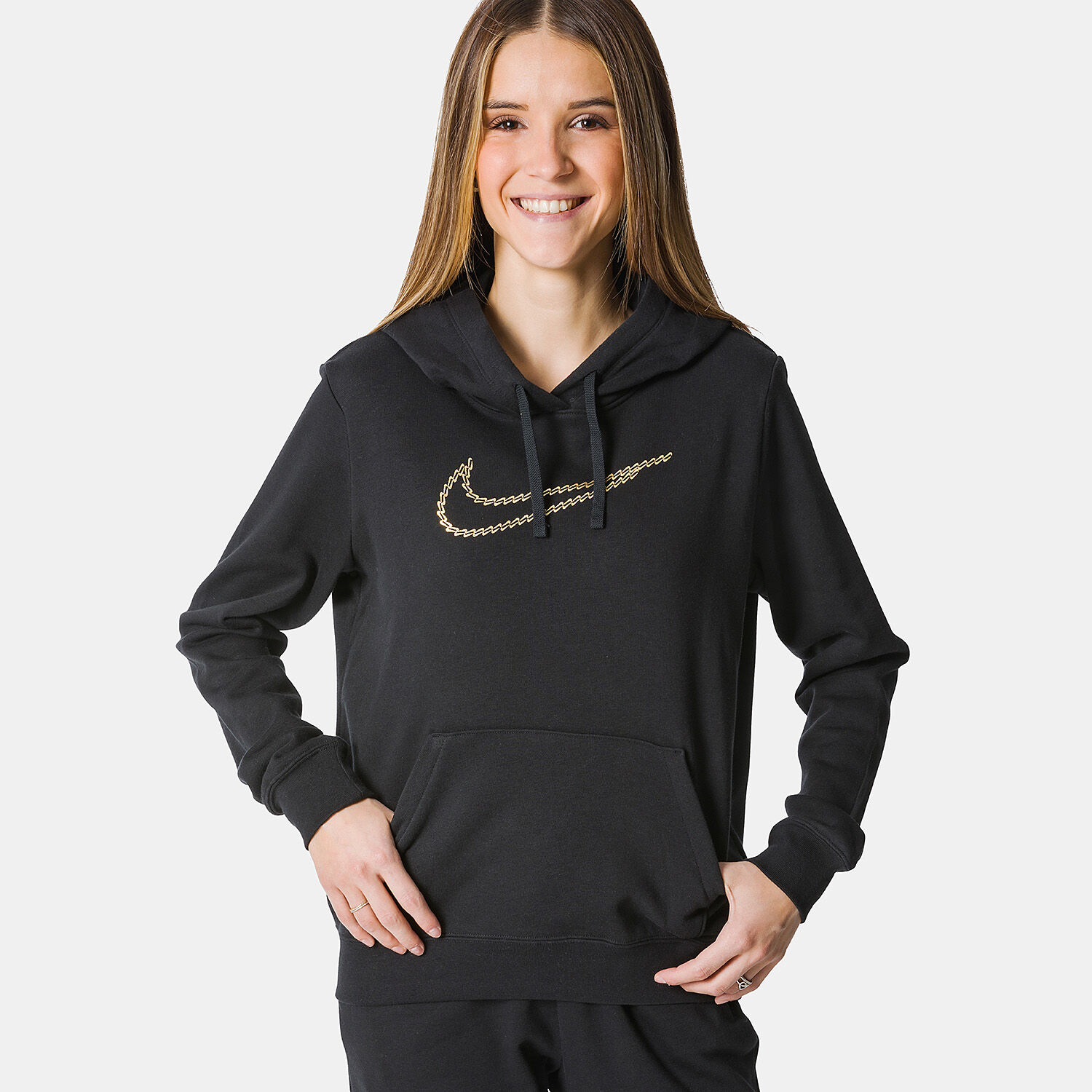 Felpa Nike Club Fleece Shine nera e dorata AW LAB