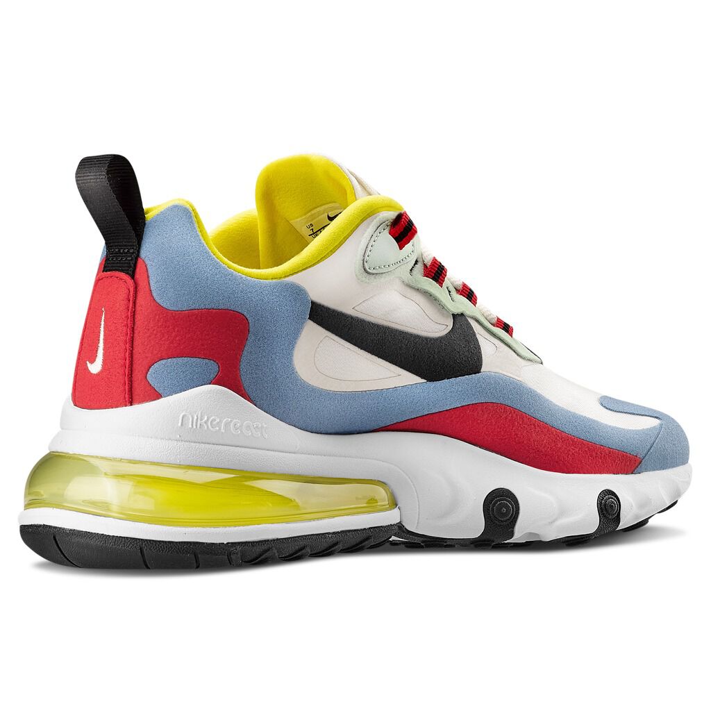 Nike Air Max 270 React light blue white and grey shoes. AW LAB