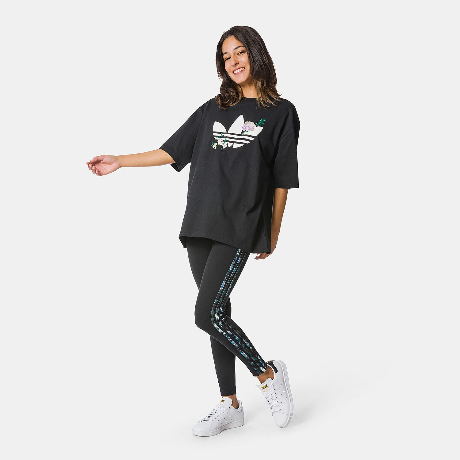 adidas 3 Stripes Flower leggings black white and green AW LAB