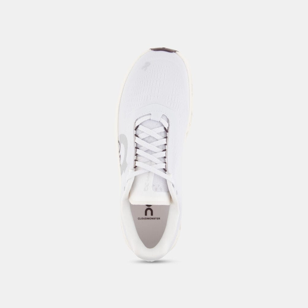 On Cloudmonster, white/brown