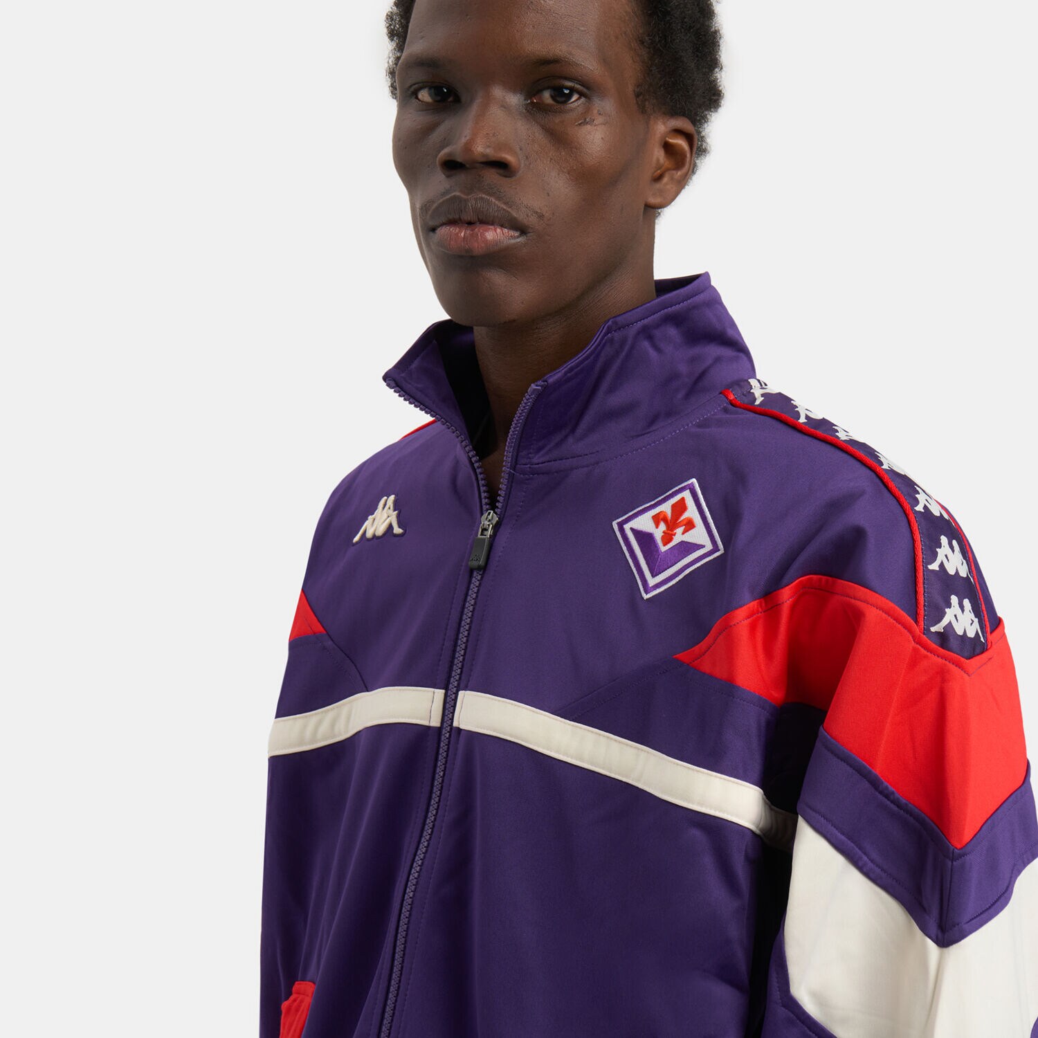 Purple, red, and white Kappa 222 Banda Fostery Fiorentina zip