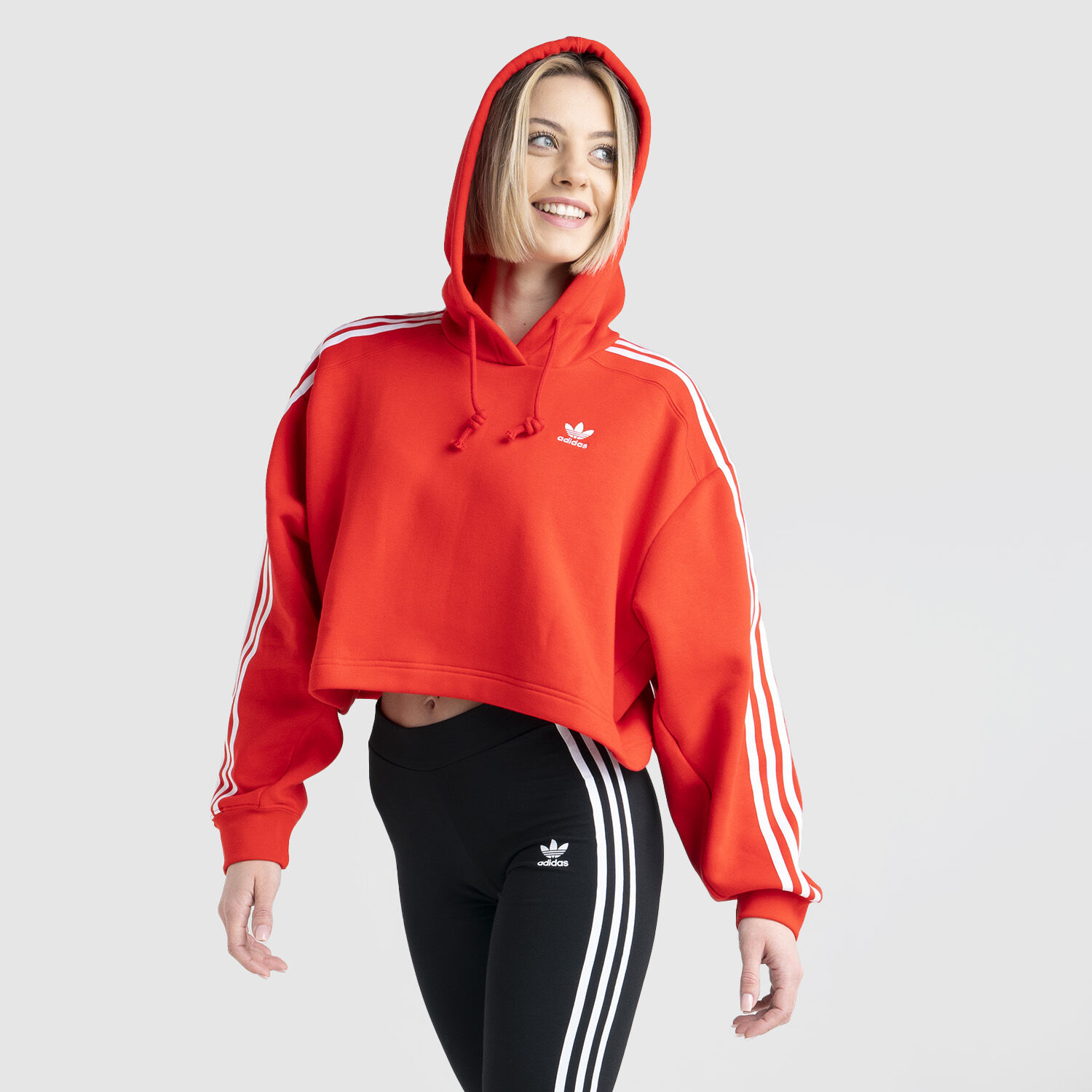 Adidas cropped deals hoodie brick red