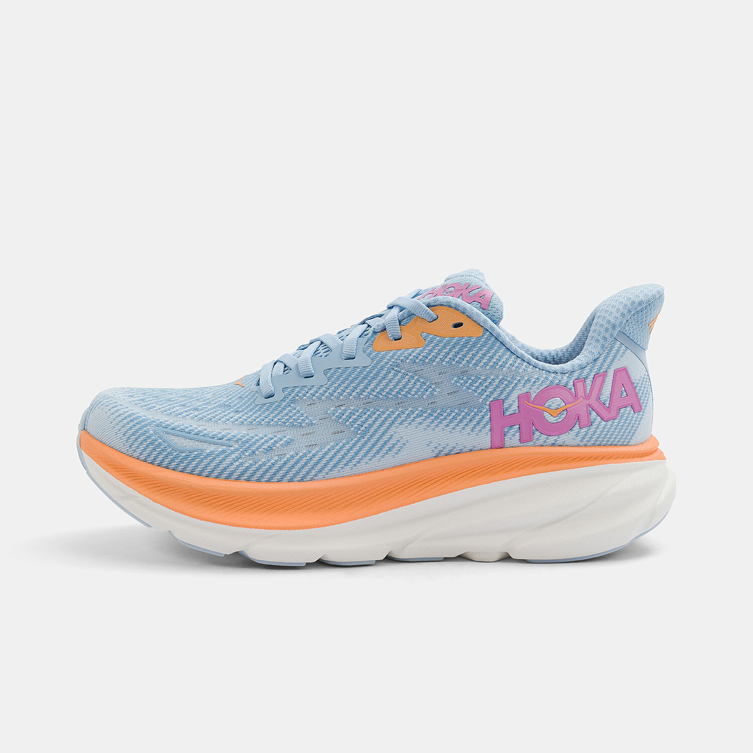 Hoka Clifton 9 sky blue orange and pink AW LAB
