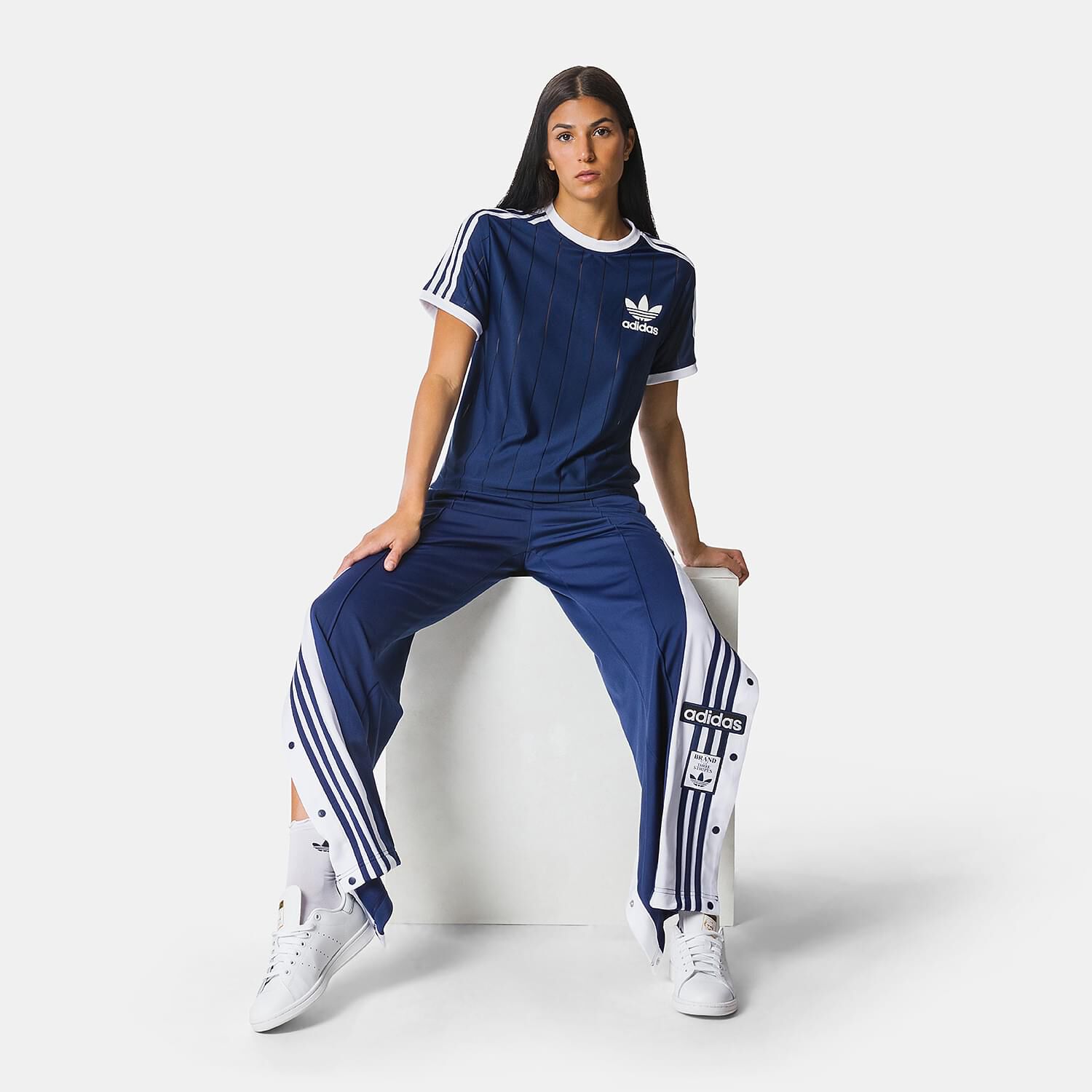 adidas adicolor 3 Stripes Pinstripe blue and white T shirt AW LAB