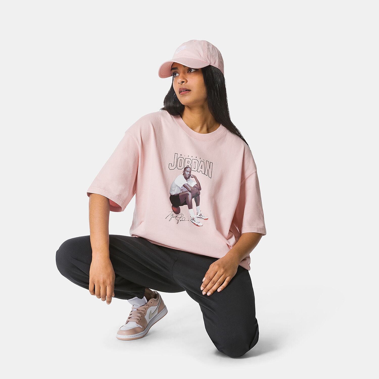 Pink black and white jordan shirt sale