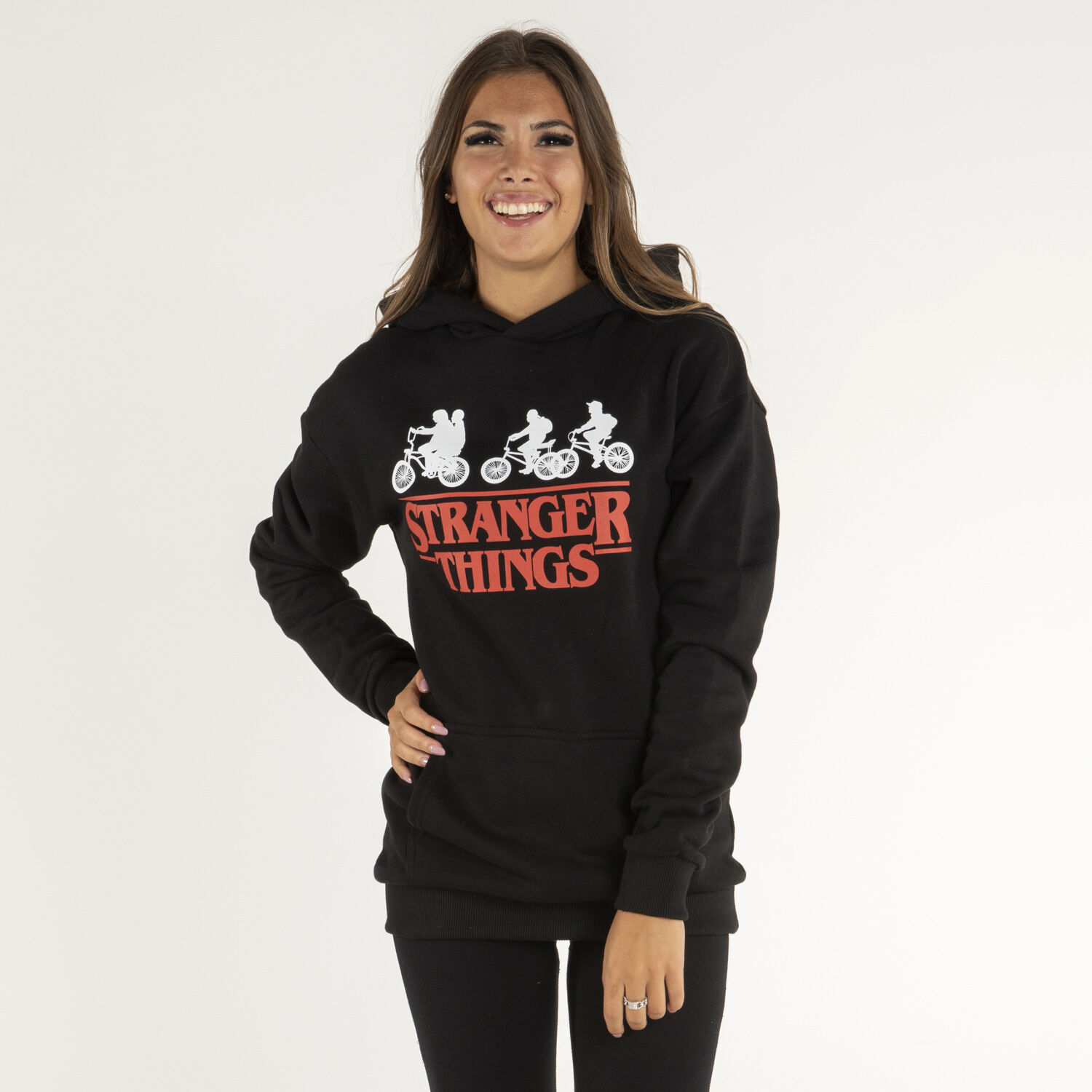 STRANGER THINGS UNISEX HOODIE BLACK WHITE RED AW LAB