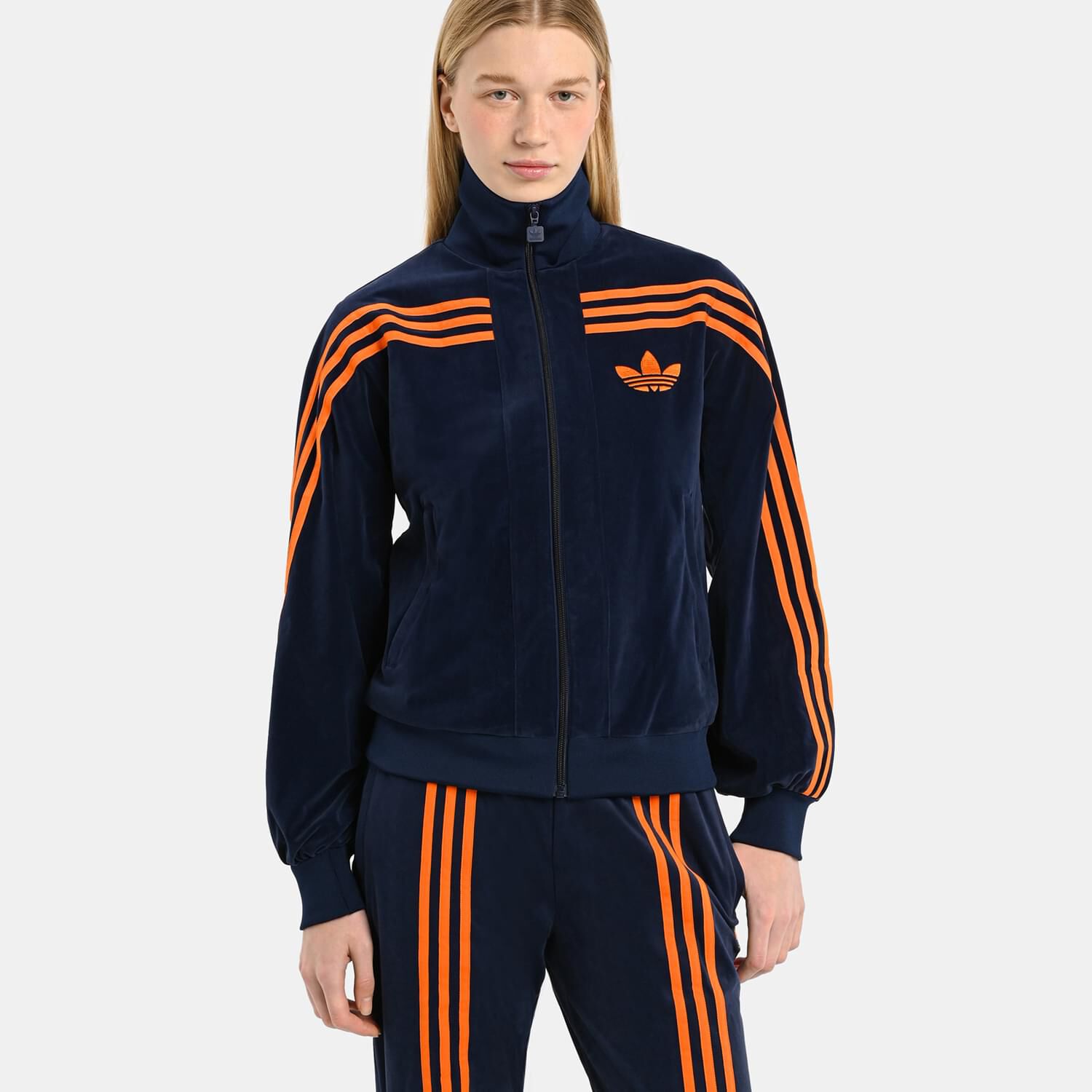 adidas Track top 70s Velour zip hoodie in blue and orange AW LAB