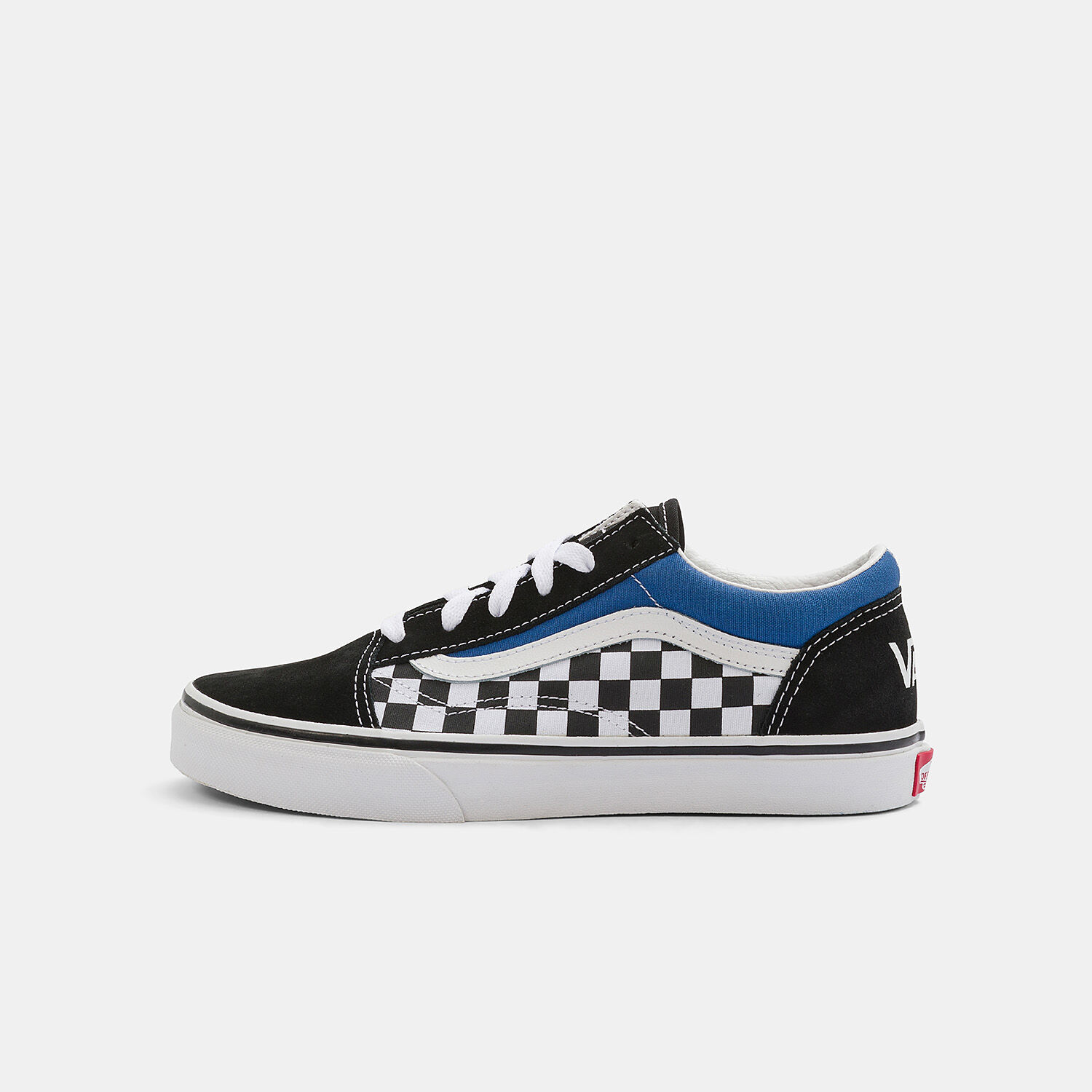 Dark blue and shop light blue checkered vans