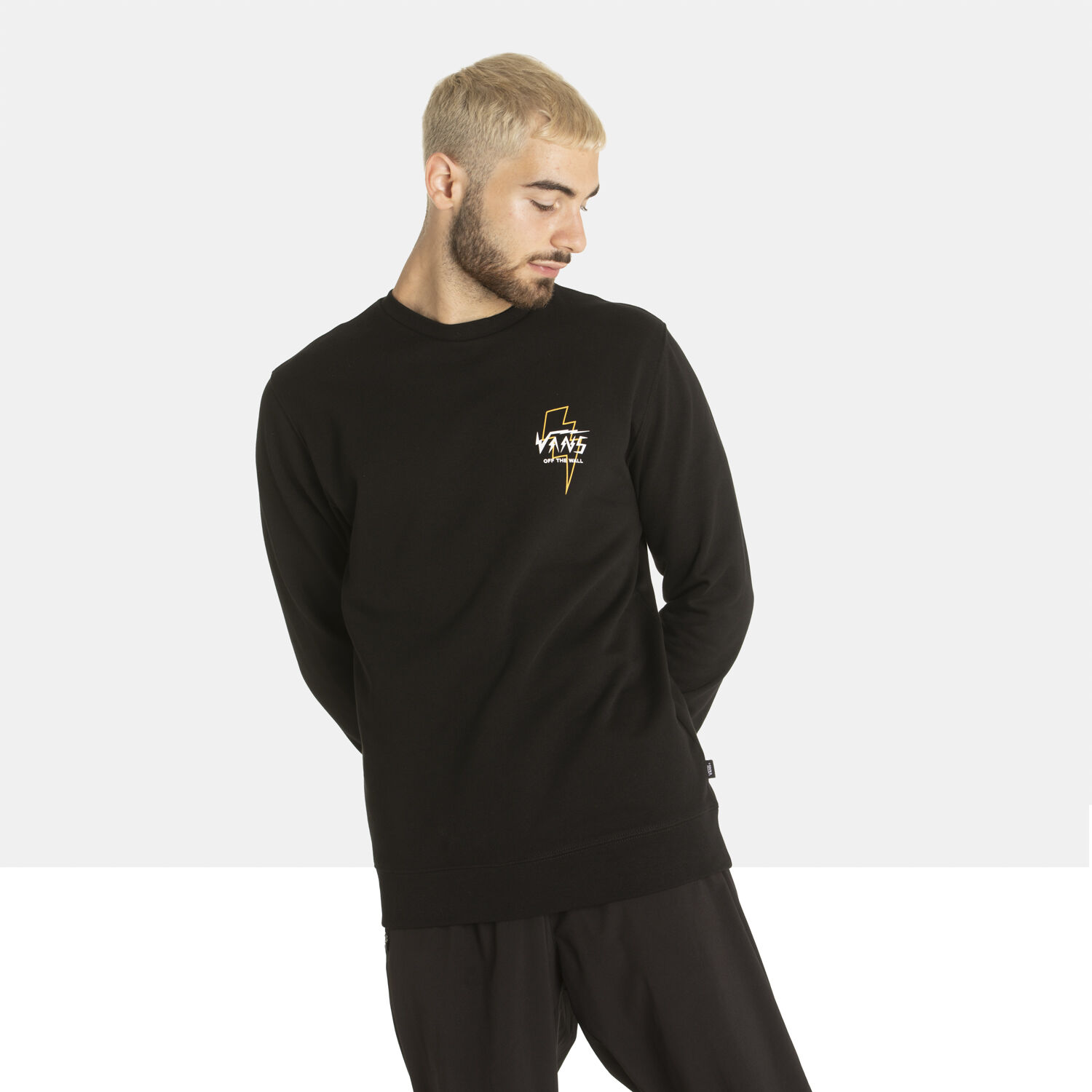 Felpa Vans Static Bolt Crewneck nero bianco giallo uomo aw lab