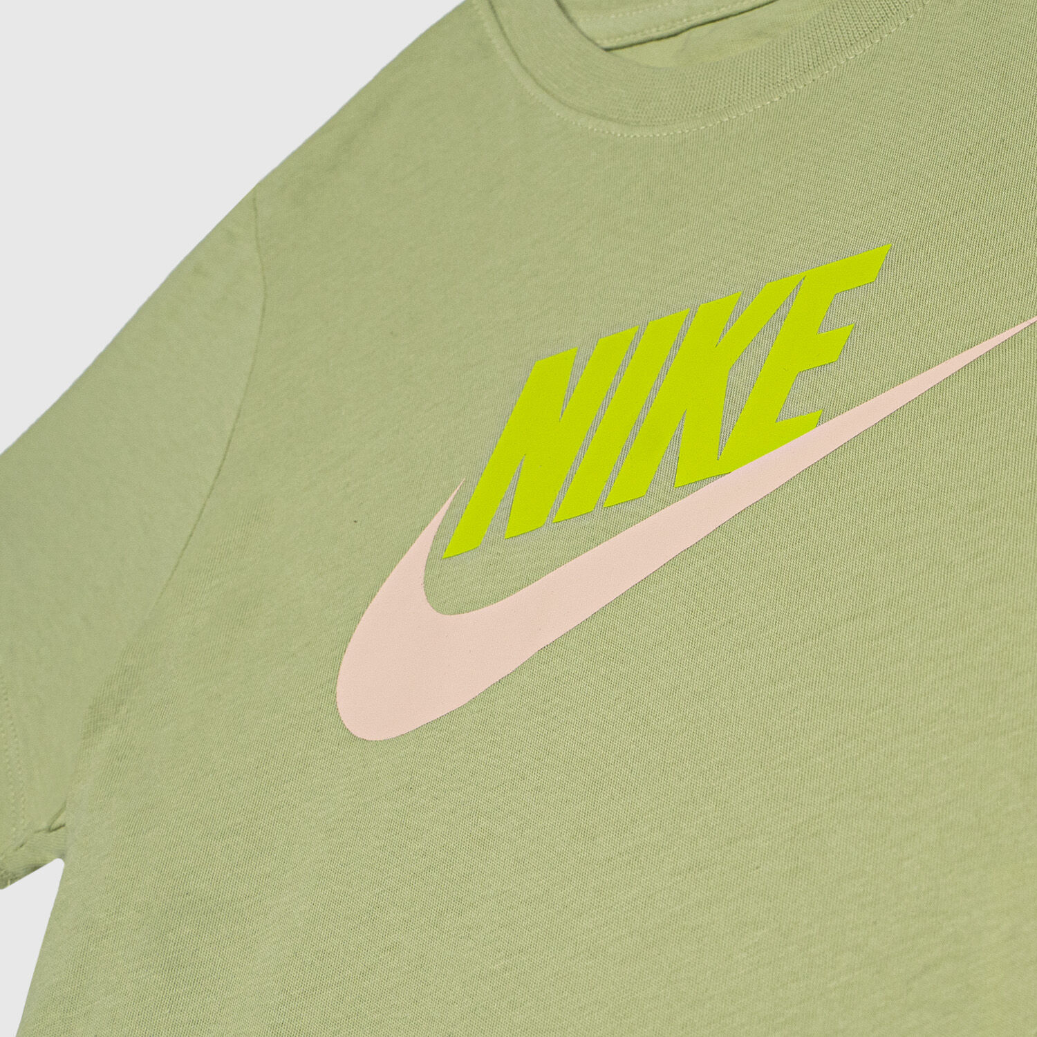 Nike Sportswear Futura Crop T shirt teens green yellow and pink