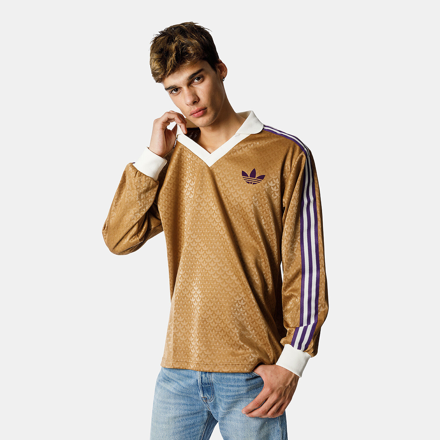 adidas Originals Adicolor 70s' Long Sleeve Polo brown and