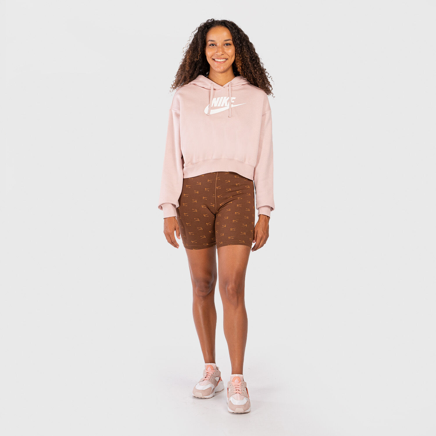 Felpa Nike Essential Crop Hdy rosa e bianca AW LAB