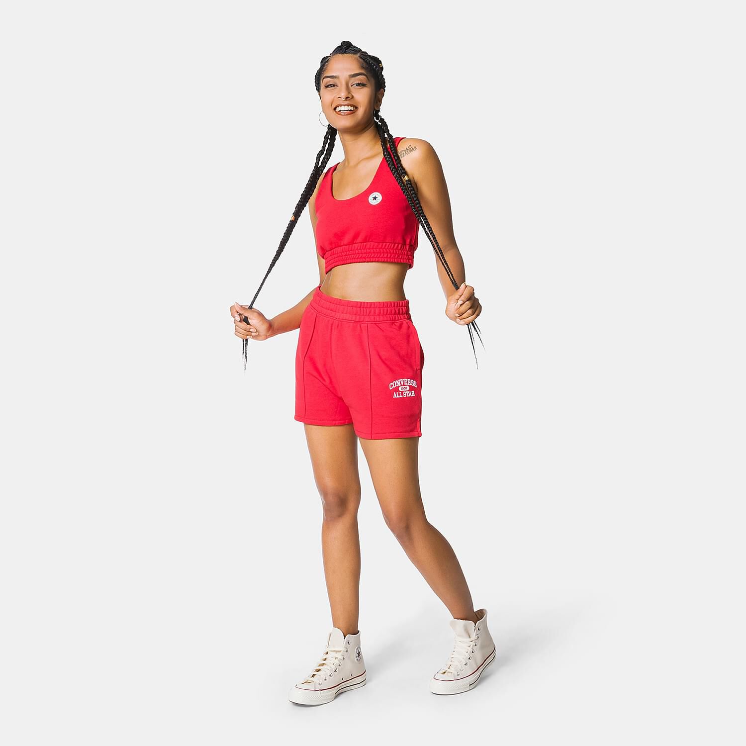 Red converse shorts hotsell