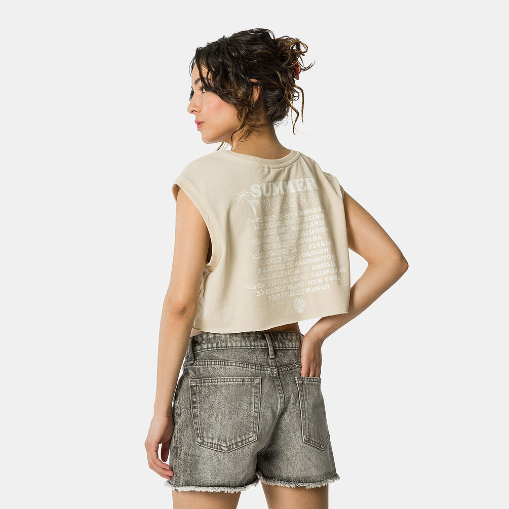 Only Cropped O-Neck T-shirt, beige/white